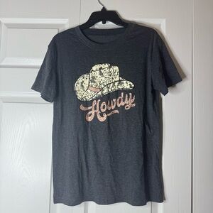 Gray Cotton Blend Cowgirl Howdy Graphic Tee